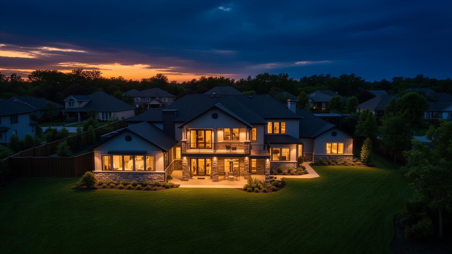 Modern home at twilight